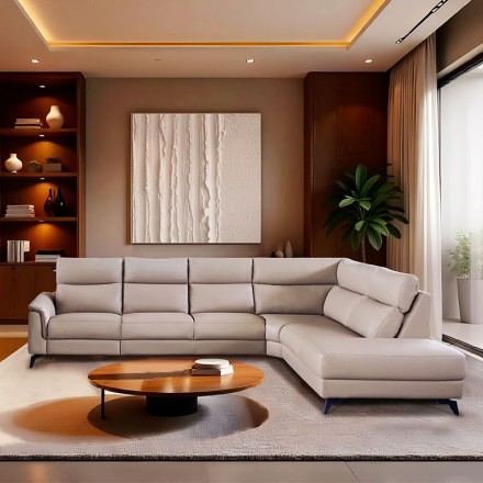 Canapé d'angle droit relax cuir - Modena face