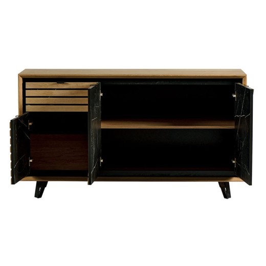 Buffet 3 portes 1 tiroirs chêne blanchi - STORIA ouvert