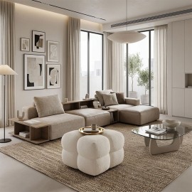 Pouf tissu blanc - ANGELO