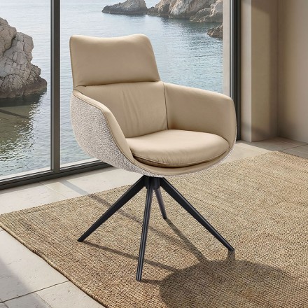 Fauteuil cuir et tissu - EVA BEIGE
