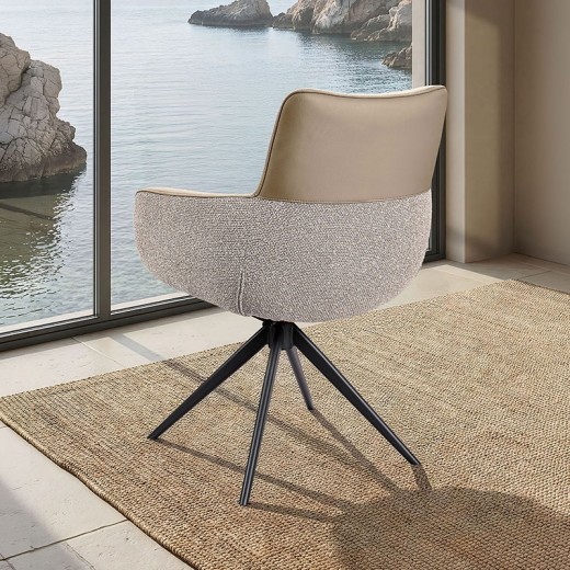 Fauteuil cuir et tissu - EVA BEIGE