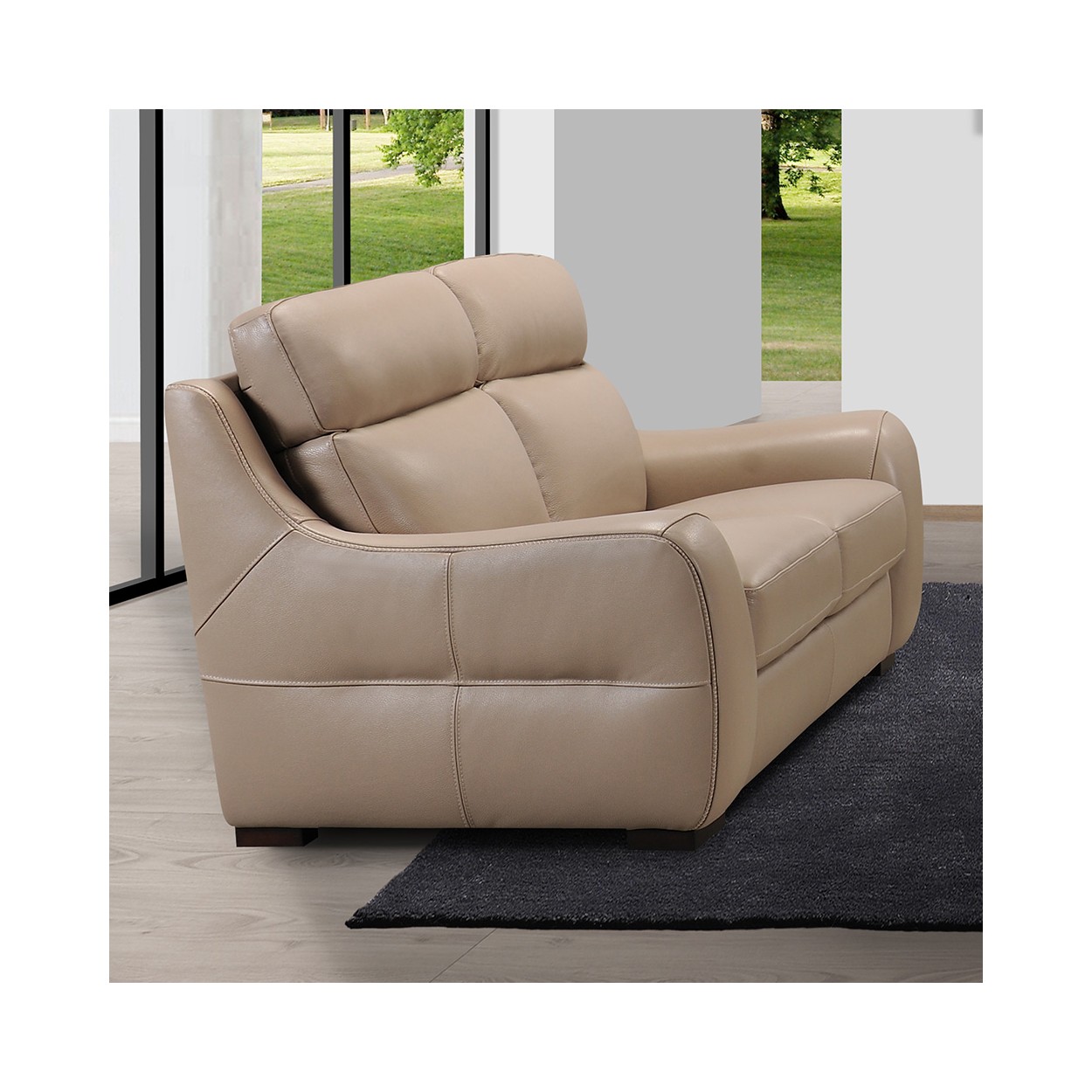 Canapé 3 places cuir beige relax manuel Iowa