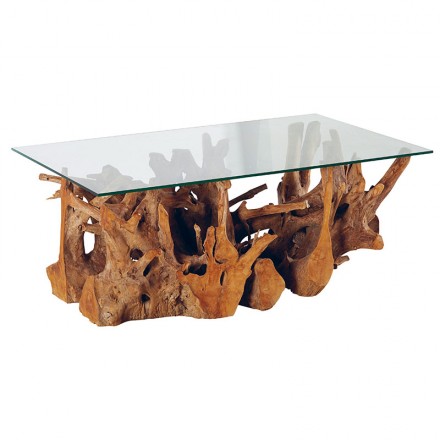 Table basse rectangulaire décorative en teck Roots