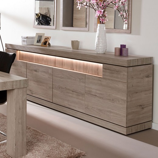 Buffet 4 portes 2 tiroirs en mélaminé gris ETNA Buffet 4 portes 2 tiroirs en mélaminé gris ETNA