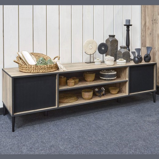 Meuble TV 180cm en mélaminé naturel PERUGIA Meuble TV 180cm en mélaminé naturel PERUGIA