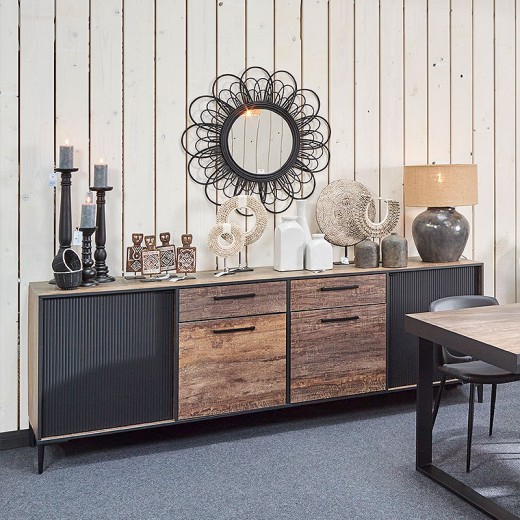 Buffet 4 portes 2 tiroirs en mélaminé fonçé PERUGIA Buffet 4 portes 2 tiroirs en mélaminé fonçé PERUGIA