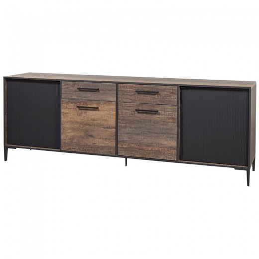 Buffet 4 portes 2 tiroirs en mélaminé fonçé PERUGIA Buffet 4 portes 2 tiroirs en mélaminé fonçé PERUGIA
