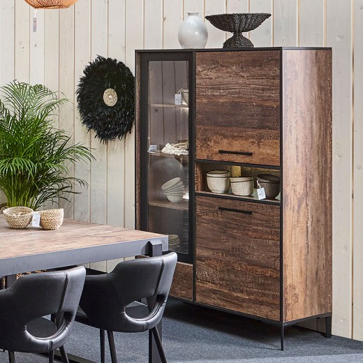 Vitrine 3 portes 1 tiroir en mélaminé fonçé PERUGIA Vitrine 3 portes 1 tiroir en mélaminé fonçé PERUGIA