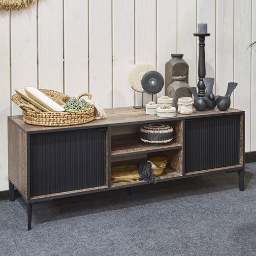 Meuble TV 140cm en mélaminé fonçé PERUGIA Meuble TV 140cm en mélaminé fonçé PERUGIA