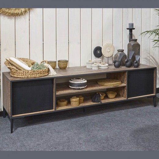 Meuble TV 180cm en mélaminé fonçé PERUGIA