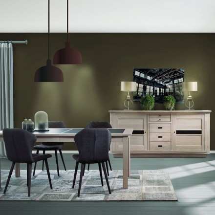 Buffet Belem 3 portes 1 tiroir chêne massif blanchi