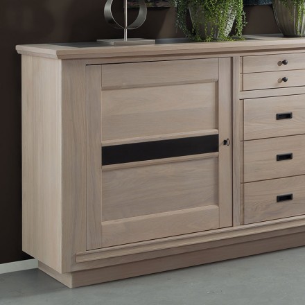 Buffet Belem 3 portes 1 tiroir chêne massif blanchi