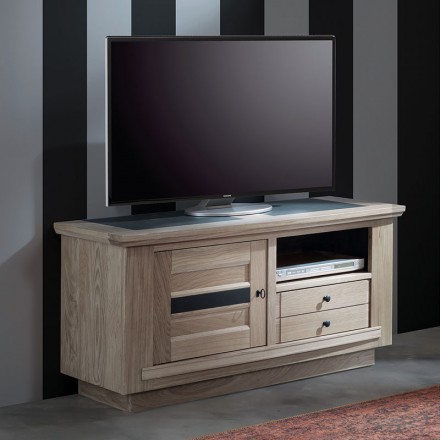 meuble tv 120cm beline chene massif blanchi