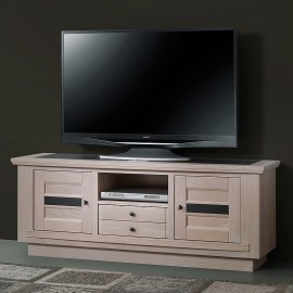 Meuble TV 160cm Belem chêne massif blanchi