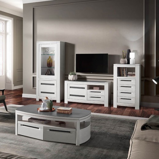 Meuble TV Ines blanc 1 porte 2 tiroirs Meuble TV Ines blanc 1 porte 2 tiroirs