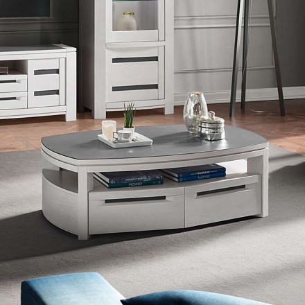 Table basse Ines blanche 2 tiroirs