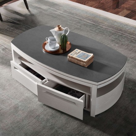 Table basse Ines blanche 2 tiroirs