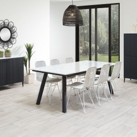 Table rectangulaire noir intense et marbre blanc - NOTTE